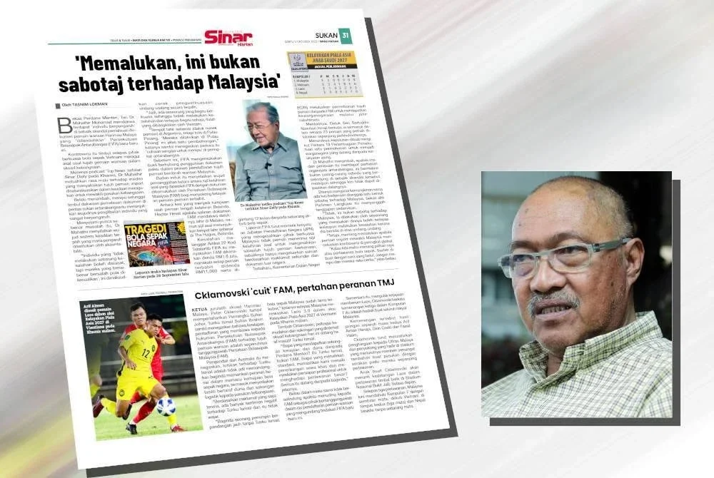 Laporan Sukan Sinar pada Sabtu. (Gambar kecil: Jamal Nasir)