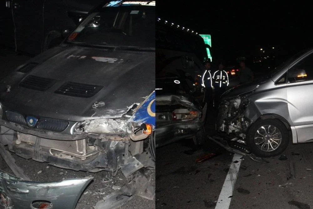 Keadaan kereta dan MPV yang terlibat dalam nahas terbabit. - Foto: IPD Batu Pahat