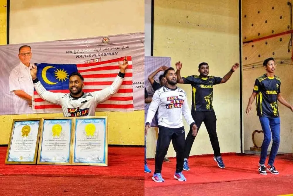 Kjey bersama tiga sijil MBOR sempena sambutan Hari Sukan Negara 2025 di Kuala Lipis pada Sabtu.