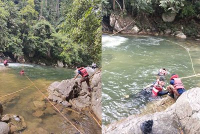 Pasukan penyelamat menemui mangsa pada jam 11.45 pagi pada kedalaman kira-kira lima meter dan jarak 25 meter dari lokasi mangsa dilaporkan hilang. - Foto: JBPM