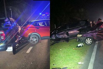 Kenderaan yang terlibat dalam kemalangan di Batu 5, Simpang Renggam, lewat malam Jumaat. - Foto: JBPM