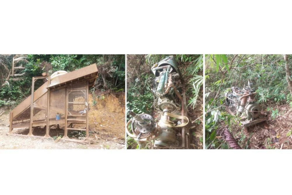 Pemeriksaan di lokasi menemui beberapa peralatan dipercayai digunakan dalam kegiatan tersebut.