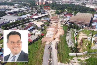 Proses sambungan Seksyen 2 dan 4 WCE tergendala berikutan isu pengambilalihan tanah (bertanda merah) belum dikosongkan di Seksyen 3 berhampiran Taman Sentosa, Klang. Foto WCE (Gambar kecil: Said Bani)