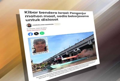 Laporan Sinar Harian mengenai isu kibar bendera Israel pada Isnin.