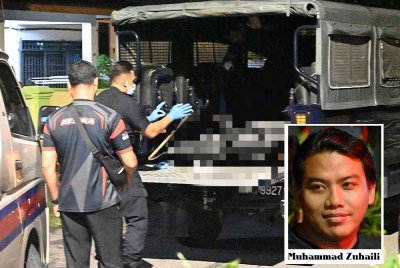 Dua mayat lelaki ditemui dalam sebuah rumah sewa di Taman Cempaka 2, Durian Tunggal pada Selasa. Gambar kecil: Muhammad Zuhaili