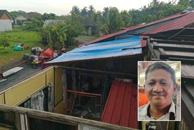 Ribut kuat melanda Kampung Medan, Kuala Langat mengakibatkan 40 rumah, lima sekolah dan sebuah dewan rosak. Gambar kecil: Azli