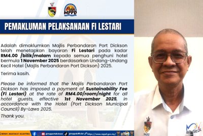 Haziz berharap MPPD tangguh pelaksanaan Fi Lestari RM4 semalam kerana bimbang jejaskan industri perhotelan Port Dickson menjelang TMM 2026