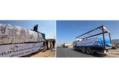 Trak yang membawa bantuan kemanusiaan dibawa masuk ke Gaza melalui Rafah.