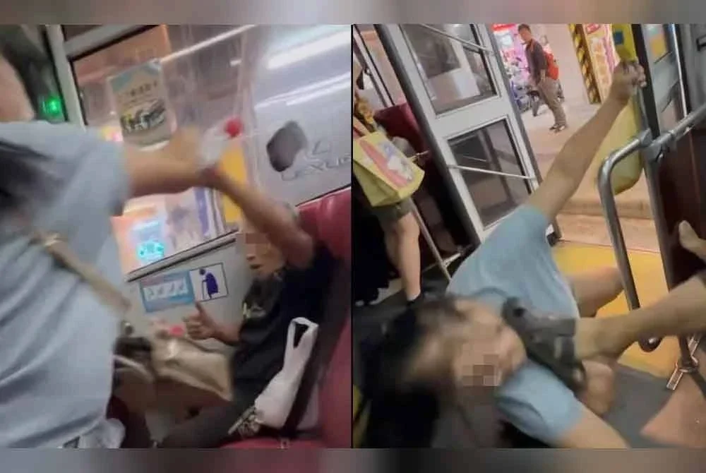 Pergaduhan itu disaksikan penumpang lain dan turut dirakam menerusi kamera keselamatan bas sebelum tular di media sosial. Foto LTN