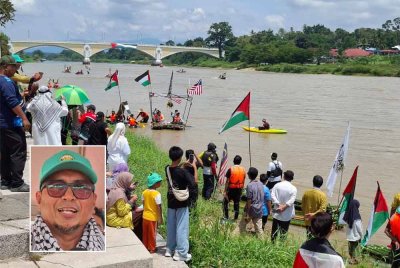 Program itu turut disertai pantomim simbolik yang menggambarkan keadaan sebenar di Gaza, termasuk bunyi letupan dan kepungan tentera Zionis bagi membolehkan masyarakat menghayati penderitaan yang dialami rakyat Palestin. Gambar kecil: Norazman