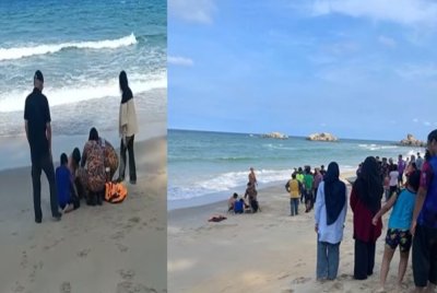 Seorang wanita dan anak saudaranya maut, manakala lima lagi nyaris lemas selepas ditarik ombak ketika mandi-manda di Pantai Penunjuk, Kijal pada petang Sabtu. 