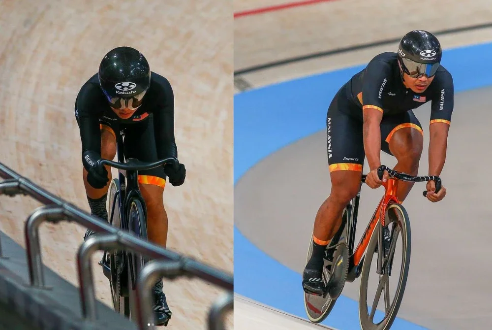 Muhammad Shah Firdaus (kanan) dan Nurul Izzah Izzati dinobatkan sebagai Pelumba Terbaik Lelaki dan Wanita pada Majlis Apresiasi Persekutuan Kebangsaan Berbasikal Malaysia (PKBM) 2025 di Melaka, semalam.