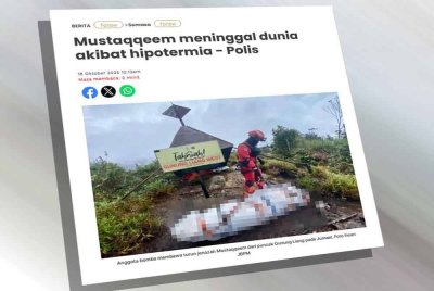 Laporan Sinar Harian berhubung kenyataan polis, Mustaqqeem meninggal dunia akibat hipotermia