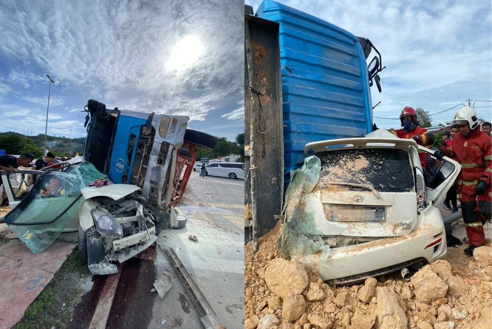 Keadaan kemalangan yang membabitkan empat kenderaan di Jalan Meru Tambahan, Klang. Foto Bomba Selangor