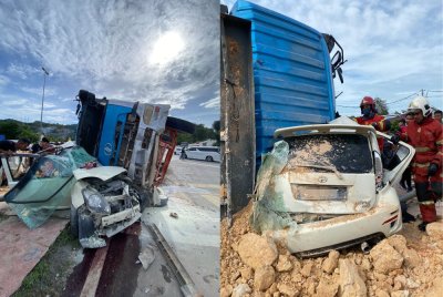 Keadaan kemalangan yang membabitkan empat kenderaan di Jalan Meru Tambahan, Klang. Foto Bomba Selangor