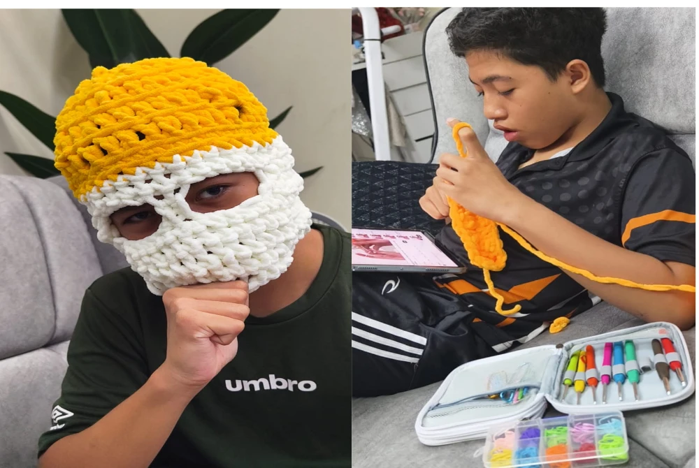 Fayyadh Zhafran mengisi masa lapangnya dengan mengait.