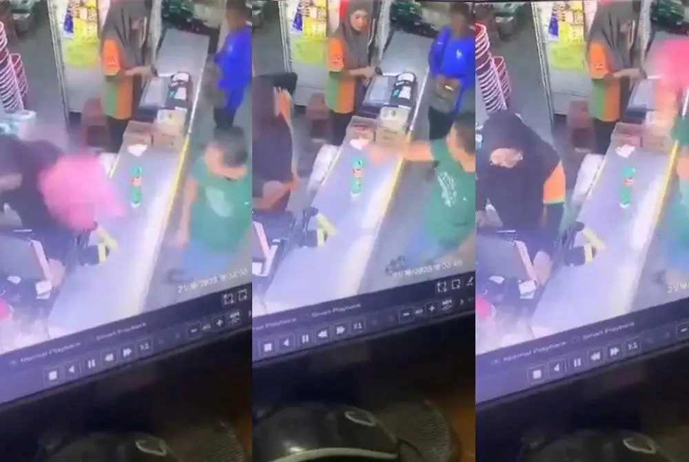 Tangkap layar video tular di media sosial kes kekasaran seorang pelanggan di sebuah pasar mini dekat Selama pada Selasa.