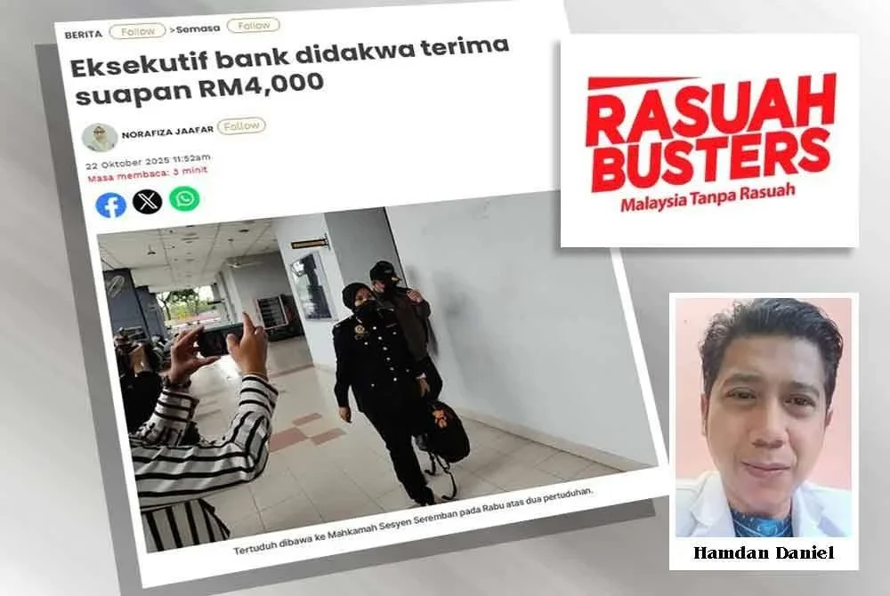 Sinar Harian sebelum ini melaporkan seorang eksekutif bank didakwa di Mahkamah Sesyen Seremban atas dua pertuduhan menerima rasuah RM4,000.