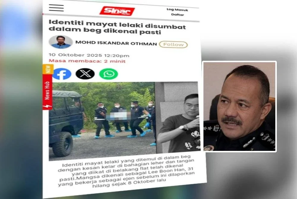 Laporan Sinar Harian pada 10 Oktober lalu mengenai identiti mangsa. Gambar kecil: Azizee