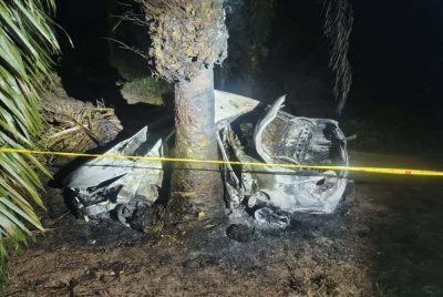 Sebuah kereta rentung dan mengorbankan seorang lelaki dan seorang wanita rentung dalam kawasan kebun kepala sawit di Jalan Tanjung Balau, Kota Tinggi.