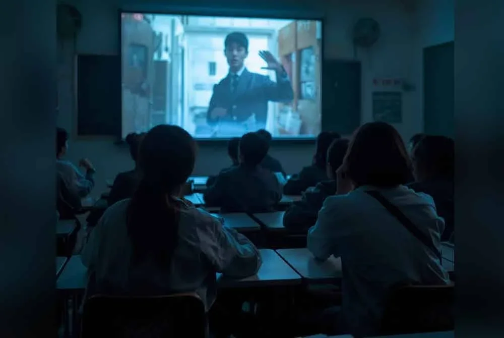 Guru membenarkan pelajar menonton filem seram di sebuah sekolah di Hengzhou, Nanning, wilayah autonomi Guangxi Zhuang, selatan China. Foto Agensi