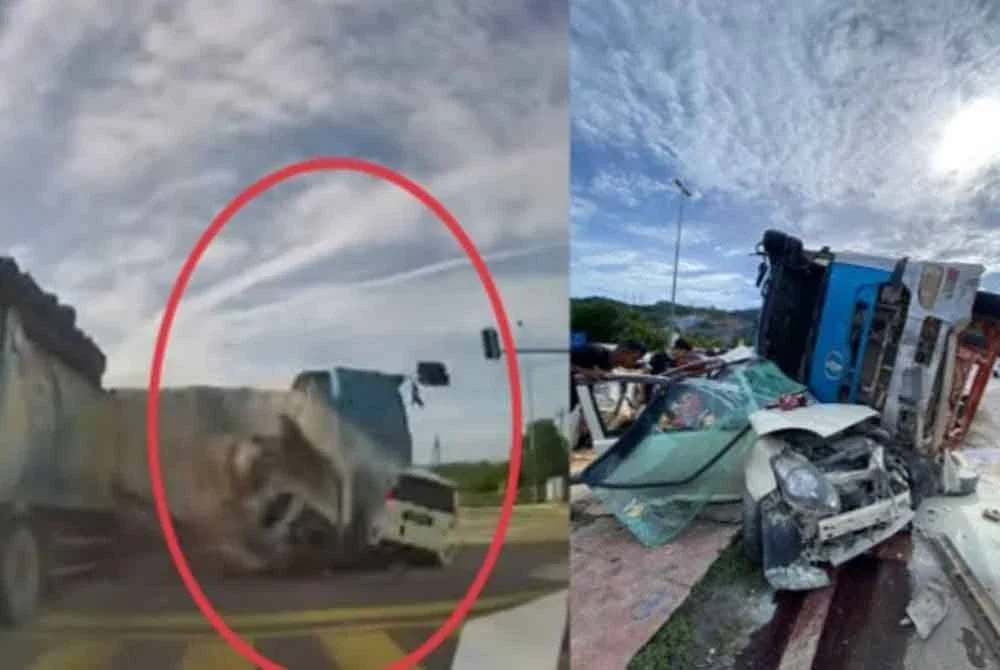 Sebuah lori tanah yang hilang kawalan semasa menuruni jalan berbukit menyebabkan rempuhan tiga kenderaan lain di lampu isyarat Bukit Cerakah, Meru pada Selasa.