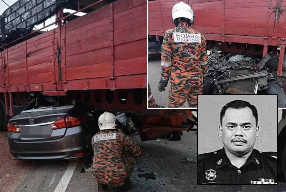 Anggota bomba mengeluarkan mangsa yang maut selepas kereta dipandunya terbabit nahas dengan sebuah treler di Jalan Parit Kangkong, Parit Jawa, Muar pada awal pagi Khamis. Foto: JBPM Johor