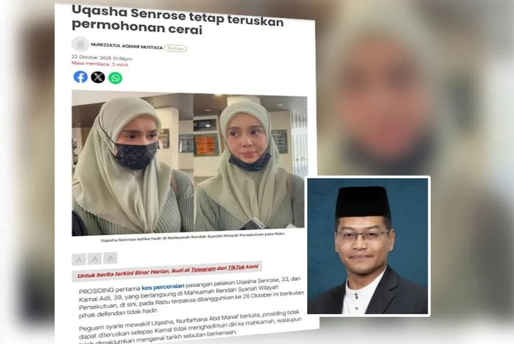 Laporan Sinar Harian mengenai permohonan cerai Uqasha pada Rabu. Gambar kecil: Ahmad Khirrizal