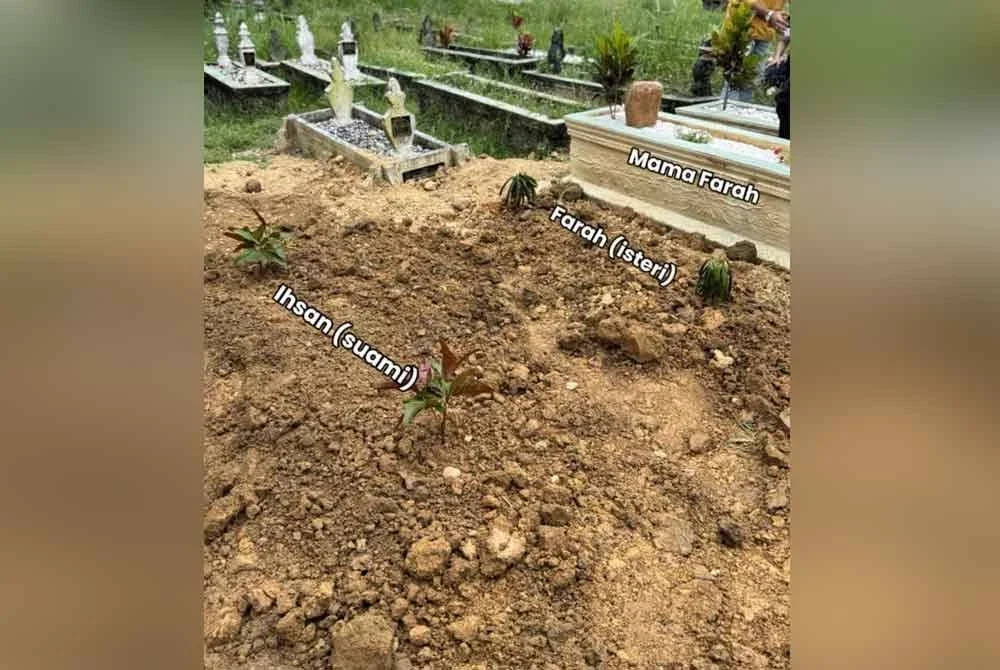 Tanah perkuburan kedua-dua pasangan suami isteri yang meninggal dunia selepas kemalangan jalan raya.