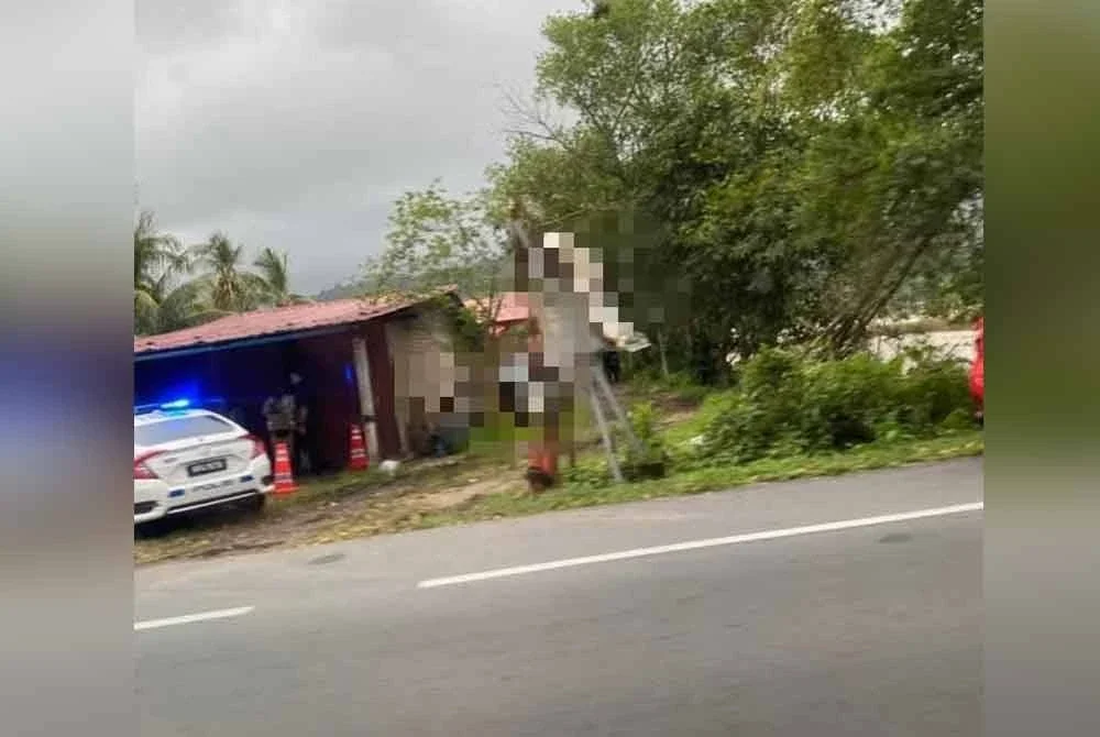 Polis menjalankan siasatan di lokasi kejadian bunuh. Foto tular