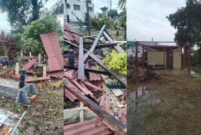 Kejadian berlaku ketika hujan lebat disertai angin kencang melanda sekitar jam 4 pagi pada Rabu. Foto Media sosial