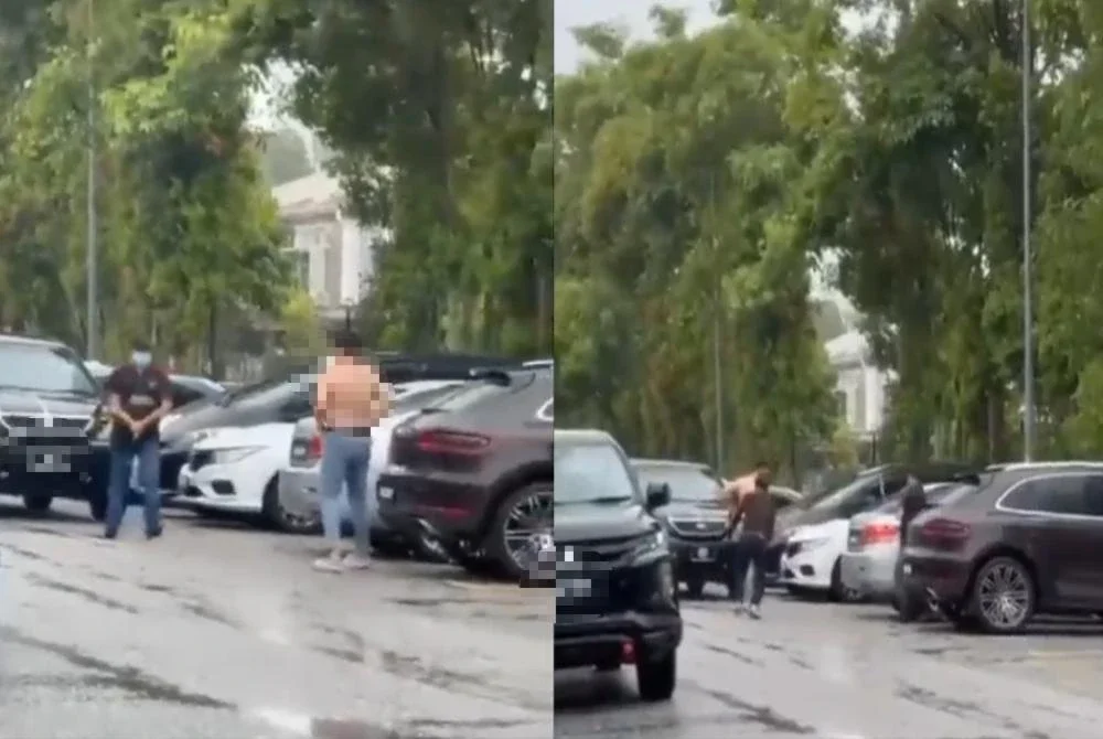 Tangkap layar rakaman video tular memaparkan insiden pergaduhan di Jalan Setia Y U13/Y Bandar Setia Alam, Shah Alam.