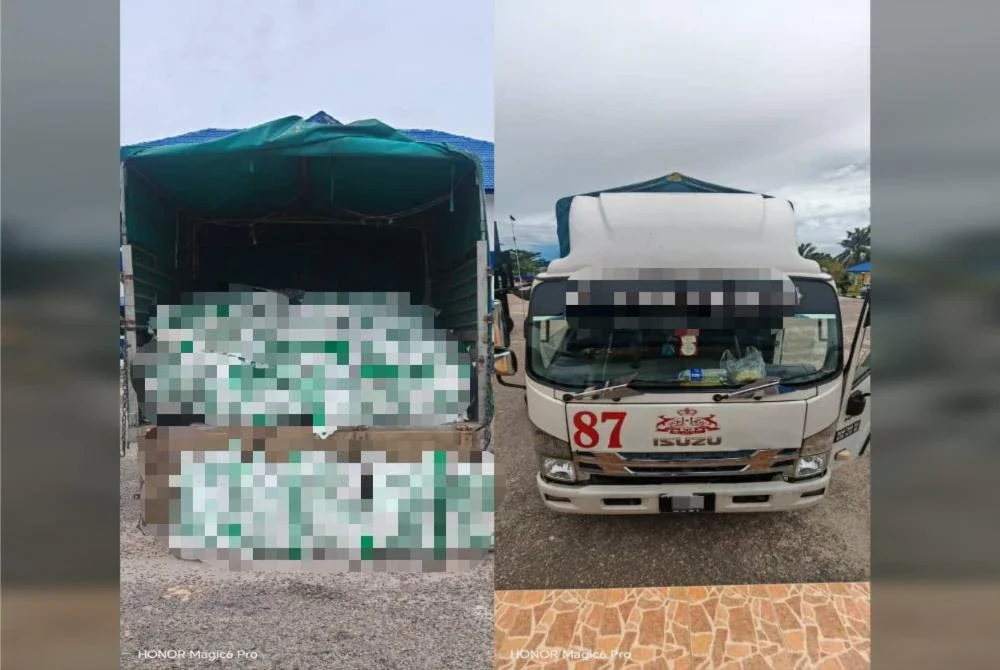 PPM Wilayah Tiga, Pengkalan Kubor mematahkan cubaan menyeludup 10 tan beras putih import di Jalan Kasban Kampung Nibong, Simpangan, Tumpat pada Khamis. Foto: PPM Wilayah Tiga