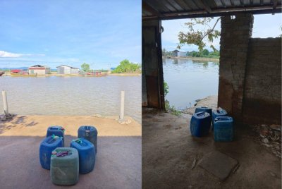 Hasil rondaan di kawasan tebing sungai berhampiran dua stor berkenaan menemui beberapa tong jerikin yang disyaki mengandungi bahan api untuk diseludup. Foto: PGA