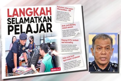 Muka depan Sinar Harian mengenai keselamatan pelajar sekolah. (Gambar kecil: Mohd Khalid)