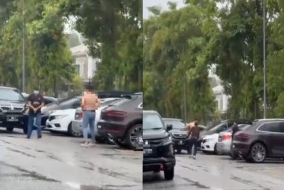 Tangkap layar rakaman video tular memaparkan insiden pergaduhan di Jalan Setia Y U13/Y Bandar Setia Alam, Shah Alam.