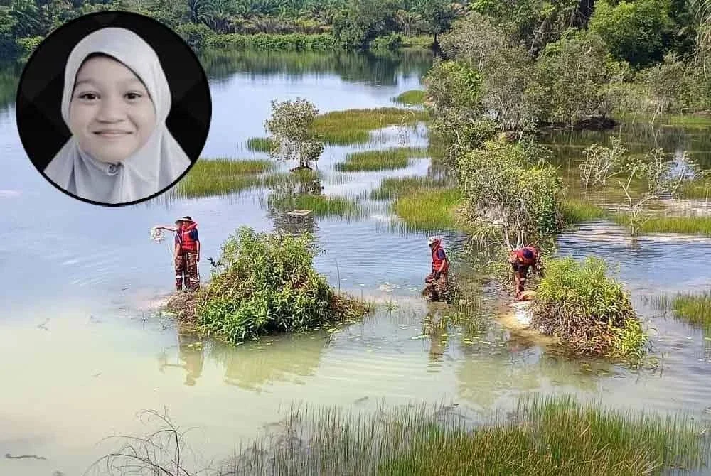 Operasi mencari dan menyelamat kanak-kanak lemas di kawasan lombong di Kampung Penchu, Kundang Ulu, Gersik, Tangkak. - Foto JBPM Johor