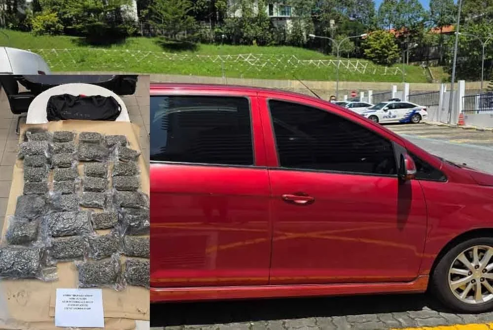 Hasil pemeriksaan kereta Proton Exora yang dinaiki suspek menemui bunga ganja seberat 18.5 kilogram dengan nilai keseluruhan rampasan RM553,500.