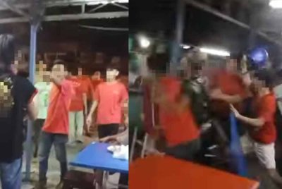 Tangkap layar video tular memaparkan pergaduhan sekumpulan lelaki di sebuah Pekan Rengit, Batu Pahat.