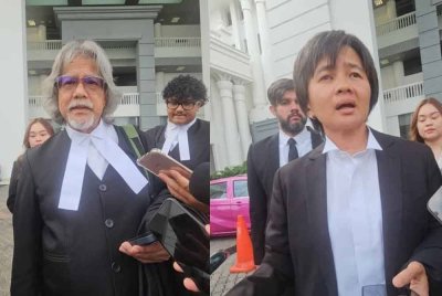 Pasukan peguam ketika ditemui pemberita di pekarangan Kompleks Mahkamah Kota Kinabalu.