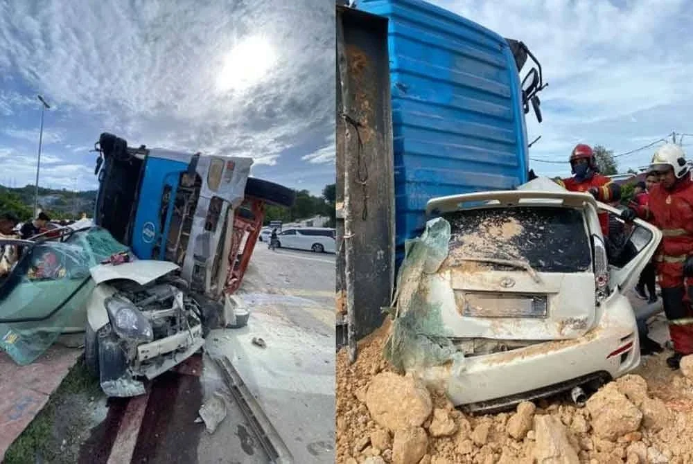 Insiden lori membawa muatan tanah hilang kawalan melanggar tiga kenderaan ketika menuruni bukit di simpang empat lampu isyarat Jalan Bukit Cherakah/Jalan Seri Jaya, Meru, Klang pada minggu lepas.