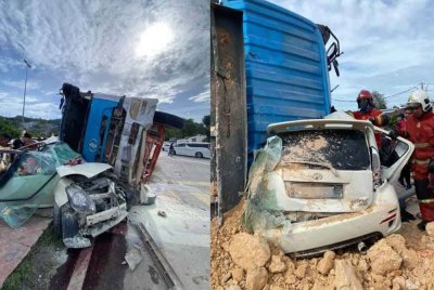 Insiden lori membawa muatan tanah hilang kawalan melanggar tiga kenderaan ketika menuruni bukit di simpang empat lampu isyarat Jalan Bukit Cherakah/Jalan Seri Jaya, Meru, Klang pada minggu lepas.