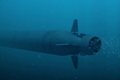 Gambar statik yang diambil daripada animasi Kementerian Pertahanan Rusia, yang didakwa menunjukkan torpedo-drone Poseidon.