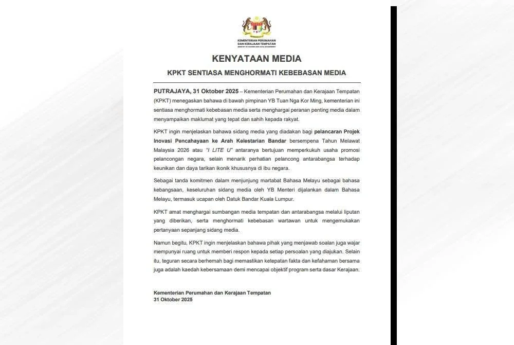 Kenyataan media KPKT pada Jumaat.