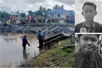  Dua kanak-kanak lelaki lemas ketika mandi di tali air di Kampung Padang Besar Selatan, Kuala Perlis dekat sini petang Jumaat.