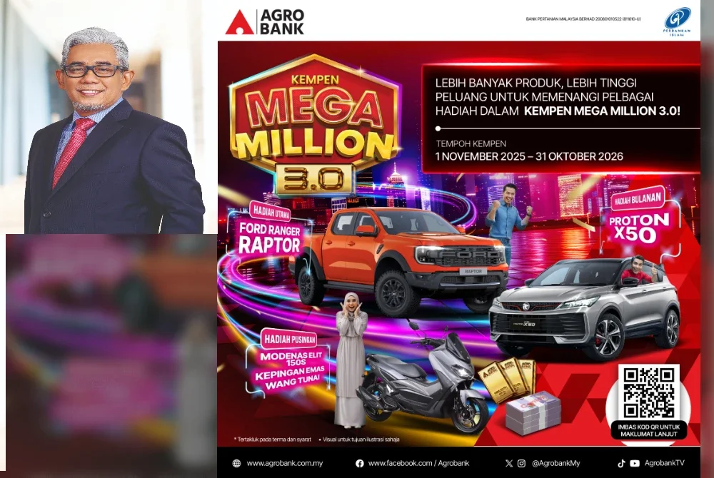Antara hadiah menarik ditawarkan menerusi Kempen Mega Million 3.0 termasuk Ford Ranger Raptor, Proton X50, motosikal Modenas Elit 150S, sijil simpanan AgroPrimaS dan kepingan emas dengan nilai keseluruhan melebihi RM2.5 juta.