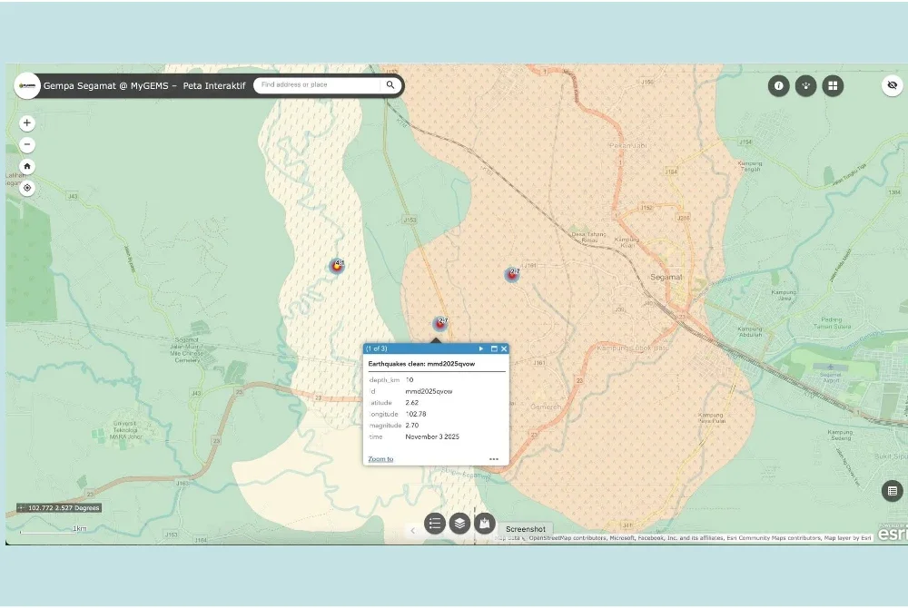 Penilaian kesan susulan gempa bumi lemah yang berlaku di Segamat dilakukan JMG dengan kerjasama MetMalaysia. - Gambar hiasan