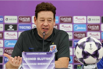 Slutskiy pada sidang akhbar menjelang perlawanan ACLE di Stadium Sultan Ibrahim pada Selasa. Foto Bernama