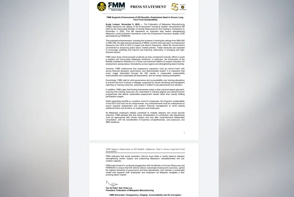 Kenyataan yang dikongsi FMM pada Rabu.