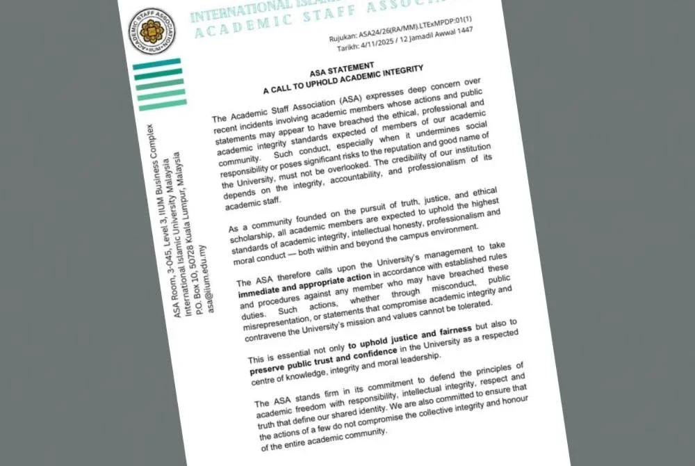 Kenyataan ASA yang mengesa tindakan terhadap ahli akademik terlibat.